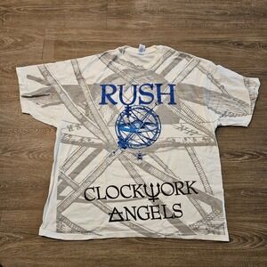 Rush Clockwork Angels Tour T Shirt Men's XXL White Graphic Band Tee M&O Heavy